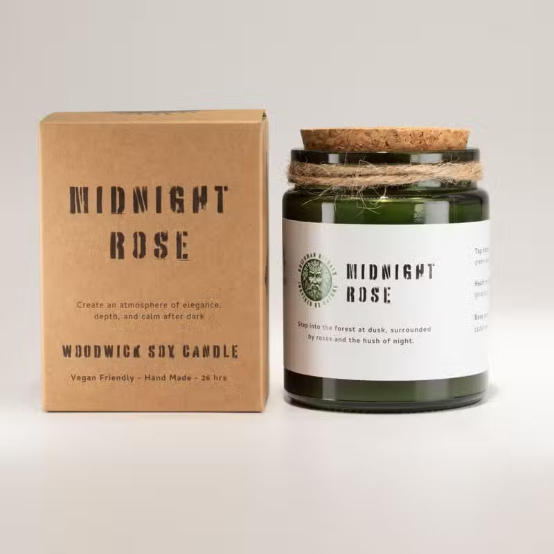 Midnight Rose Candle – Natural Soy Wax & Wooden Wick