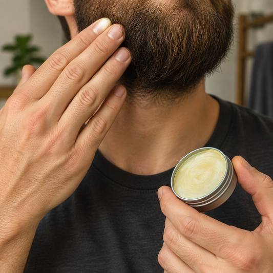 Applying beard balm to a beard