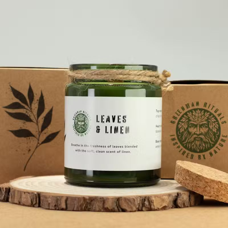 Leaves and Linen Candle – Natural Soy Wax & Wooden Wick