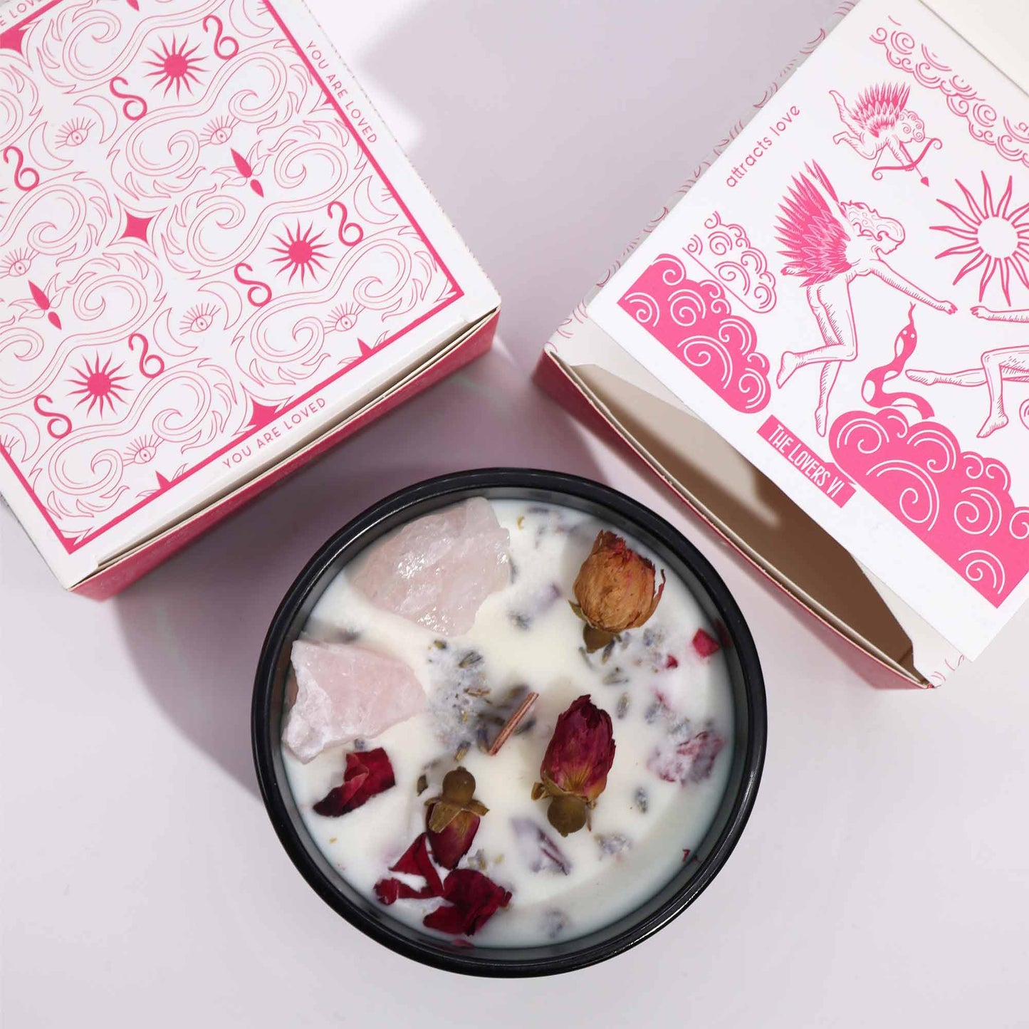 Rose Quartz Crystal Magic Flower Candle