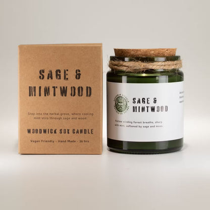 Sage & Mintwood Candle – Natural Soy Wax & Wooden Wick