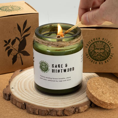 Sage & Mintwood Candle – Natural Soy Wax & Wooden Wick