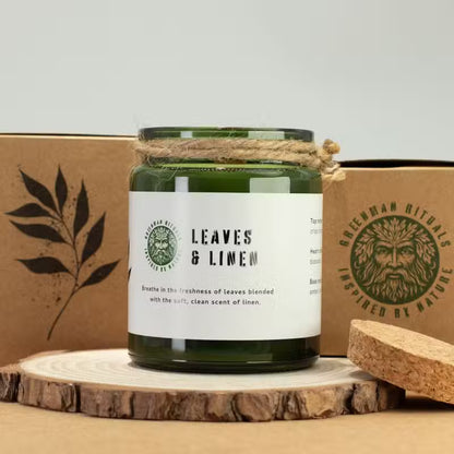 Leaves and Linen Candle – Natural Soy Wax & Wooden Wick